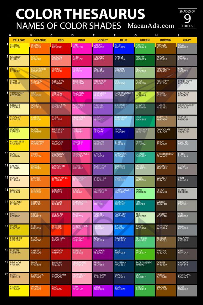راهنمای انتخاب رنگ و کد رنگ