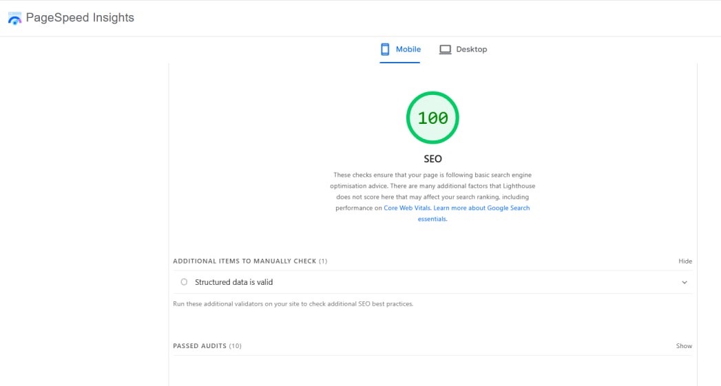خطاهای قسمت SEO پیچ اسپید گوگل